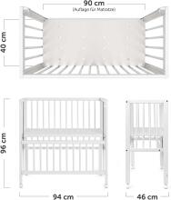 Fillikid Bedside Crib Cocon  Art.533-05  White  Деревянная детская кроватка 90 х 40 cm