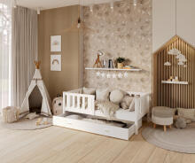 AJK Bobo Art.93666 White  Стильная молодёжная кровать со ящиком и матрасом 160x80 см