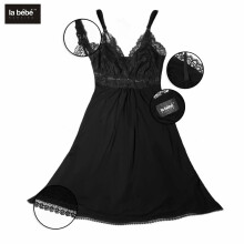 La Bebe™ Nursing Cotton Eva Art.93905 Black Maternity and Nursing Nightgown