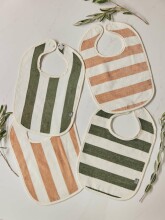 Jollein Bib Stripe Terry GOTS Art.029-566-67001 Leaf Green - Vaikiškas meškiuko / prijuostės kilpinis su rankovėmis
