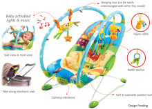 Tiny Love Gymini Bouncer Баунсер - вибрирующее кресло-шезлонг с дугами и игрушками, свет, звук - Жители Саванны