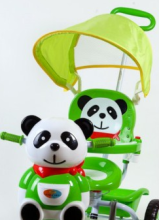 Babymix ET-A23-2 (green) interaktīvs bērnu trīsritenis ar jumtiņu un rokturi panda