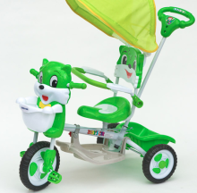 Babymix ET-A26-3 (green) interaktīvs bērnu trīsritenis ar jumtiņu un rokturi Kaķītis