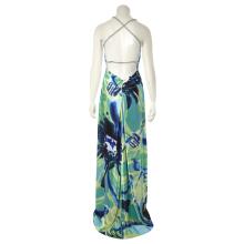 MORGAN & CO Ladies Backless Lime Silk Print Hailey Logan Dress