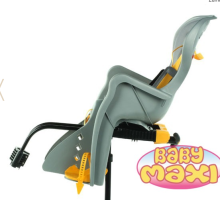 „Baby Maxi Safe Seat 815 PREMIUM 2013“ pilka ir geltona dviračio sėdynė ant rėmo vaikams nuo 9 mėnesių. iki 7 metų