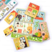 DJECO Wooden Puzzles 3 Layers Pazzles Развивающий пазл Chez - carot DJ01480