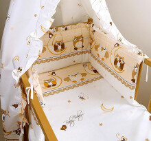  MimiNu Owl Beige Kokvilnas gultas veļas komplekts no 3 daļām  135x100