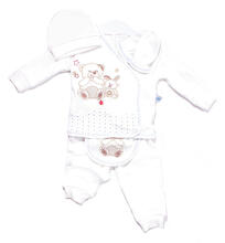BebeKid Art.1519 Blue Комплектик хлопковый из 4 частей: штанишки, кофточка, шапочка, слюнявчик  0-3 мес.