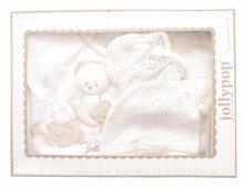 „BebeKid Art.75794“ kūdikių medvilnės komplekso kelnės, striukė, kepurė, kumštinės pirštinės, meškiukas dovanų dėžutėje (0–3 vyr.)