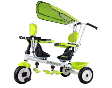 Aga Design Tricycle TS 021D  Двухместный детский эксклюзивный трехколесный велосипед для двойняшек, с ручкой