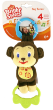 Bright Starts Art.9179 Tug Tunes Monkey Attīstoša muzikālā mīkstā rotaļlieta ar zobu riņķi