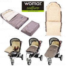 Womar Exclusive №20-82850 Juodas dviejų dalių vežimėlių miegmaišis su avies vilnos pamušalu ir prailginimu 106 cm