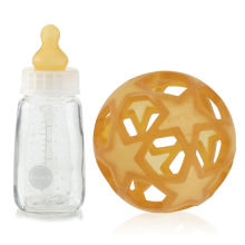 Hevea Baby Glass Bottle Стеклянная бутылка с соской и мягкий шарик из 100% натурального (природного) каучука от 0+ месяцев.